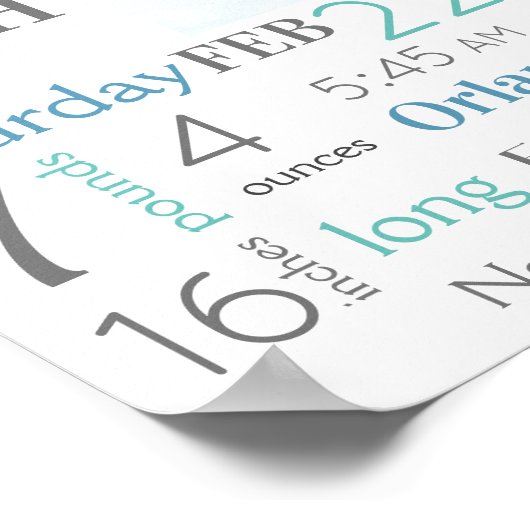 Groene en blauwe Baby geboorte Stats Sign. with Ph Poster (Hoek)