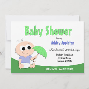 Groene en Blauwe Baby Umbrella - Shower Invitation Kaart