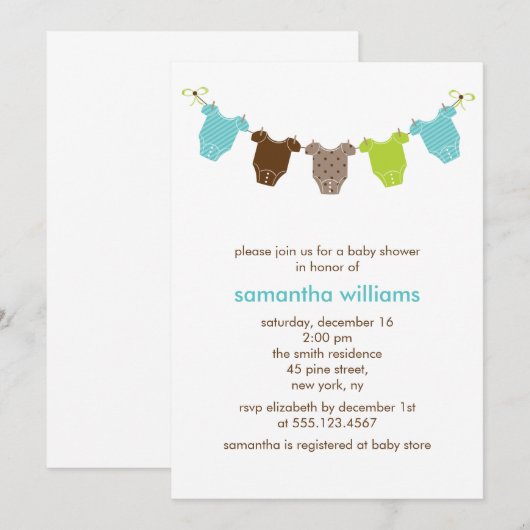 Groene en blauwe babykleding Baby shower Kaart (Voorkant / Achterkant)