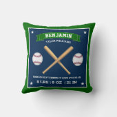 Groene en Blauwe Baseball Bats and Balls Birth Sta Kussen (Achterkant)