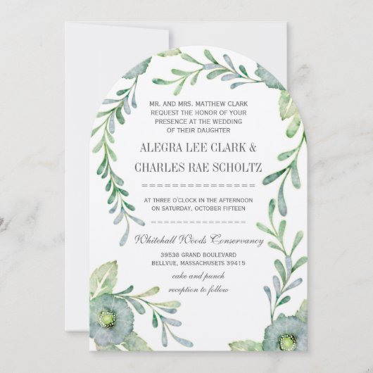 Groene en blauwe bijtende Floral Waterverf Wedding Kaart (Voorkant)