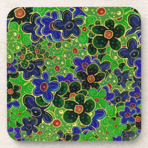 groene en blauwe bloemen met gouden rand onderzetter