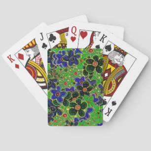 groene en blauwe bloemen met gouden rand pokerkaarten