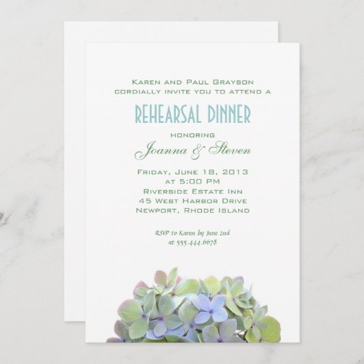 Groene en blauwe bloemen repetitie diner uitnodige kaart (Voorkant / Achterkant)