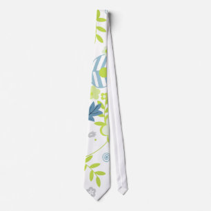 Groene en blauwe bloemen stropdas