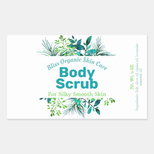 Groene en blauwe body scrub labels (Voorkant)