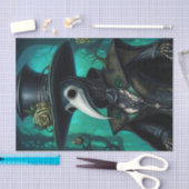 Groene en Blauwe Cartoon Pest Doctor Decoupage Tissuepapier (Craft)