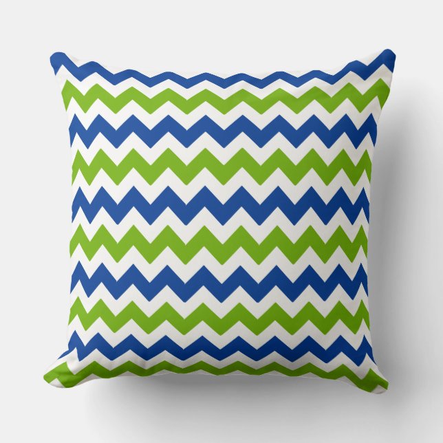 Groene en Blauwe Chevron en Polka Dots Kussen (Voorkant)
