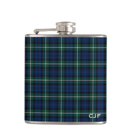 Groene en Blauwe Clan Forbes Tartan Monogram Heupfles