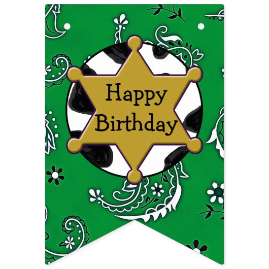 Groene en blauwe Cowboy Teddy Bear Verjaardag Bann Vlaggetjes (Eerste vlag)