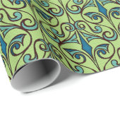 Groene en blauwe Damask Cadeaupapier (Rol Hoek)