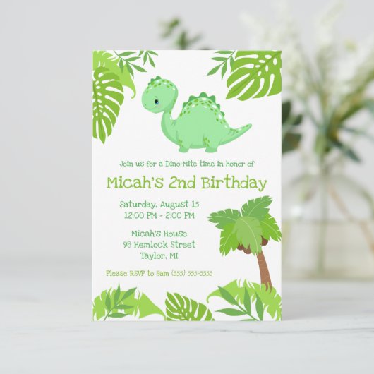 Groene en blauwe Dino-mijt Tijd van geboorte Parti Kaart (Staand voorkant)
