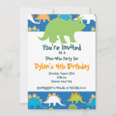 Groene en Blauwe Dinosaur Birthday Party Uitnodigi Kaart (Voorkant)