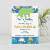 Groene en Blauwe Dinosaur Birthday Party Uitnodigi Kaart (Staand voorkant)