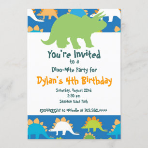 Groene en Blauwe Dinosaur Birthday Party Uitnodigi Kaart