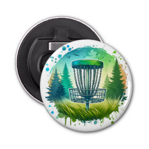 Groene en Blauwe Disc Golf Thema Button Flesopener