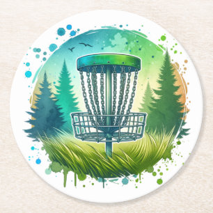 Groene en Blauwe Disc Golf Thema Ronde Kartonnen Onderzetter