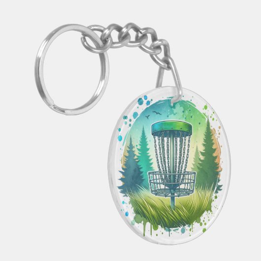 Groene en Blauwe Disc Golf Thema Sleutelhanger (Voorkant Links)