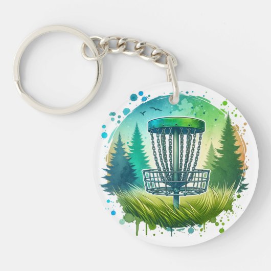 Groene en Blauwe Disc Golf Thema Sleutelhanger (Voorkant)