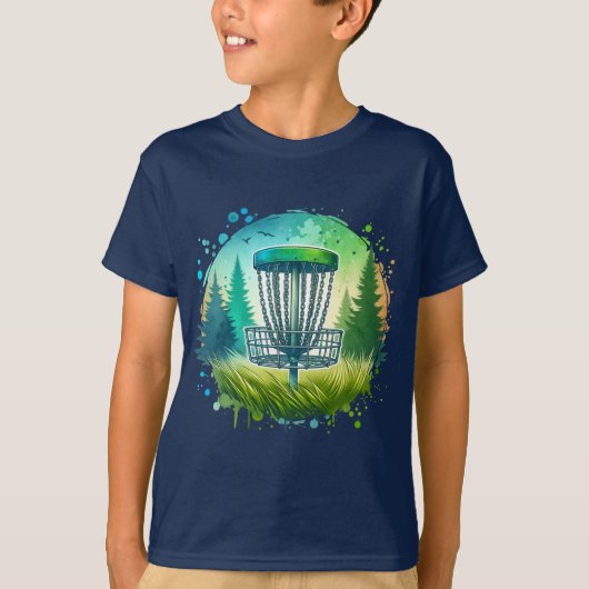 Groene en Blauwe Disc Golf Thema T-shirt (Voorkant)