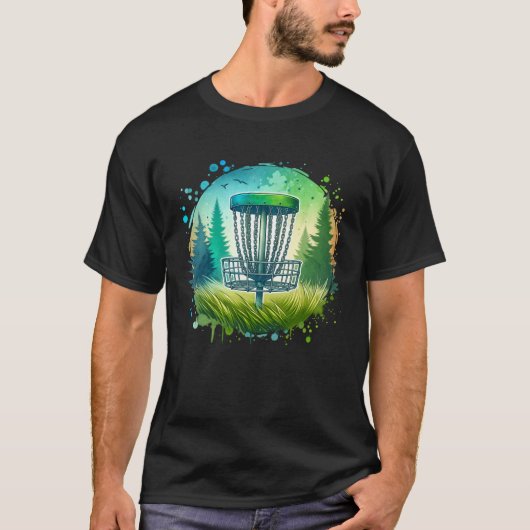 Groene en Blauwe Disc Golf Thema T-shirt (Voorkant)