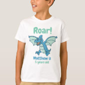 Groene en Blauwe Dragon Dinosaur Roar Boy's Birthd T-shirt (Voorkant)