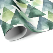 Groene en blauwe driehoeken op wit cadeaupapier (Rol Hoek)