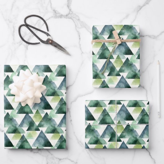 Groene en blauwe driehoeken op wit inpakpapier vel (Voorkant)