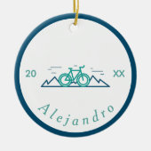 Groene en blauwe fietsthema Design Bicycle Bike Keramisch Ornament (Voorkant)