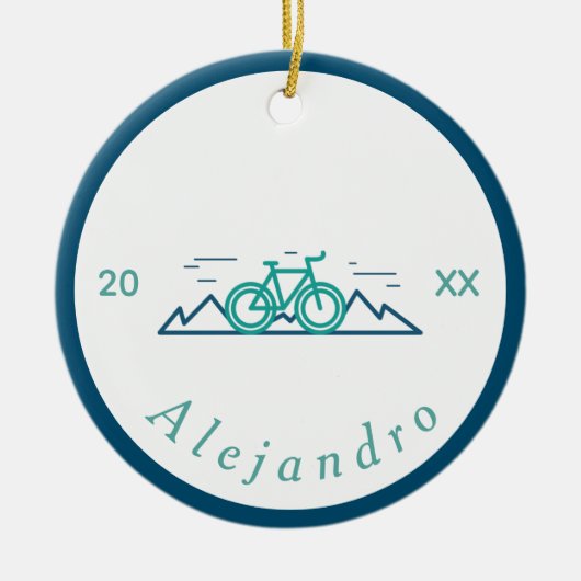 Groene en blauwe fietsthema Design Bicycle Bike Keramisch Ornament (Voorkant)