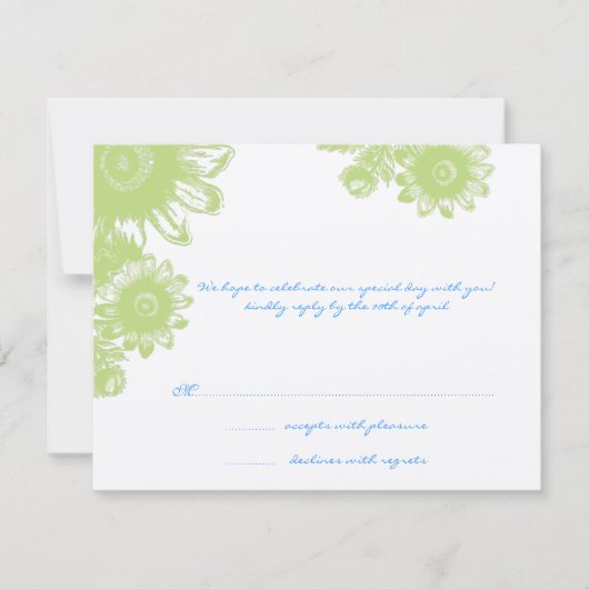 Groene en Blauwe  Floral RSVP Kaartje (Voorkant)