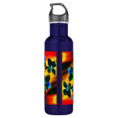 Groene en Blauwe Florets in vlammen Waterfles (Achterkant)