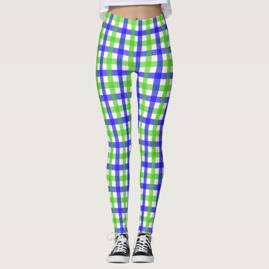 Groene en blauwe Gingham Leggings (Voorkant)