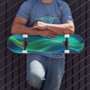 Groene en blauwe gloeiende golvende lijnen persoonlijk skateboard