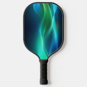 Groene en blauwe gloeiende golvende lijnen pickleball paddle (Voorkant)
