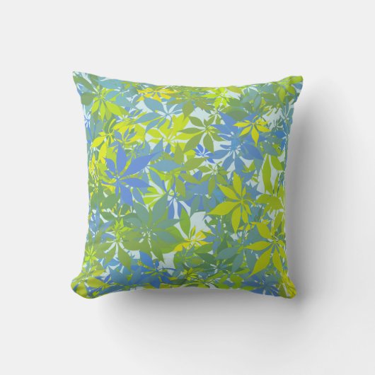 Groene en blauwe kastanjebladeren kussen (Voorkant)