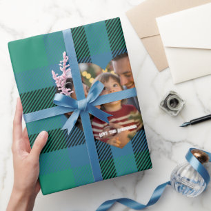 Groene en blauwe klassieke tartan kerstfoto cadeaupapier