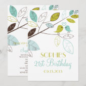 Groene en Blauwe Lovevogels Birthday Invitations Kaart (Voorkant / Achterkant)