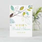 Groene en Blauwe Lovevogels Bridal Shower Invitati Kaart (Staand voorkant)