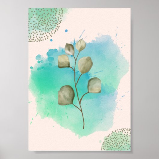 Groene en blauwe minimalistische bladeren poster (Voorkant)