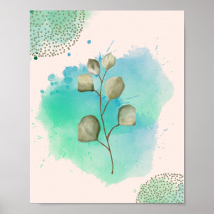 Groene en blauwe minimalistische bladeren poster
