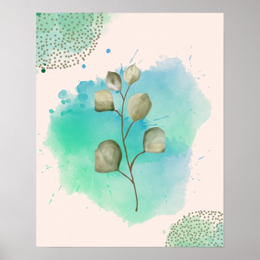 Groene en blauwe minimalistische bladeren poster (Voorkant)