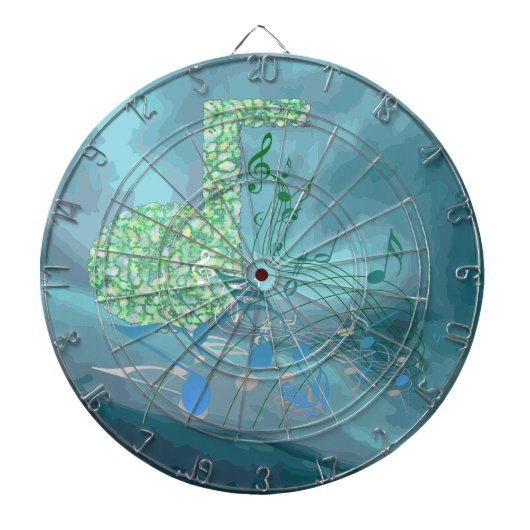 Groene en blauwe Muzieknoten Abstract 2-taperecord Dartbord (Voorkant)