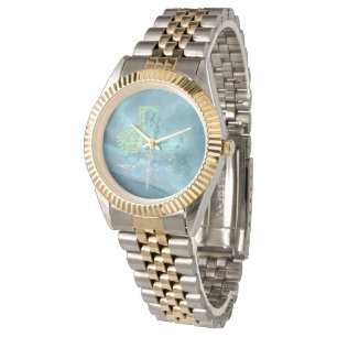 Groene en blauwe Muzieknoten Abstract 2 tweetone h Horloge