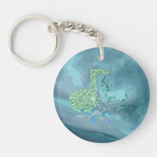 Groene en blauwe Muzieknoten Acrylcirkel Sleutelha Sleutelhanger
