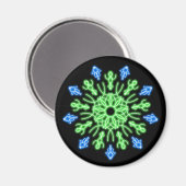 Groene en blauwe neon bloem magneet (Voorkant / Achterkant)