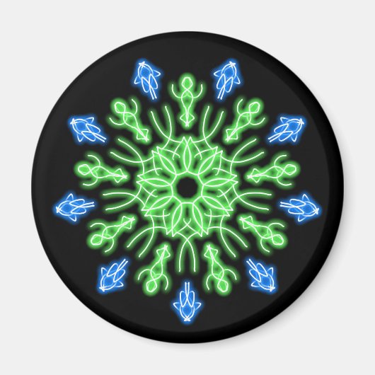 Groene en blauwe neon bloem magneet (Voorkant)