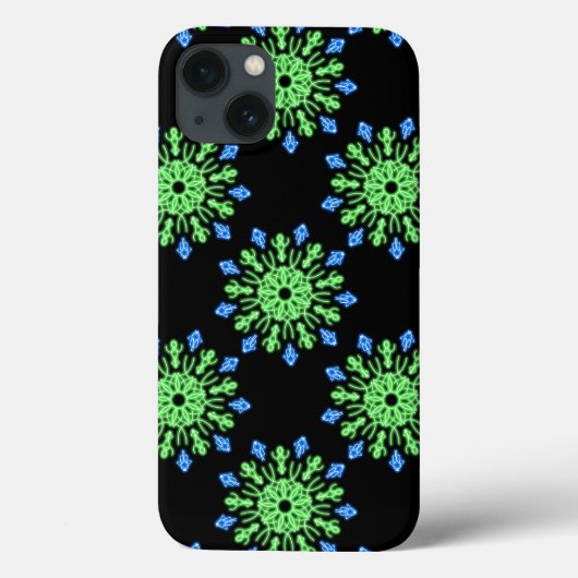 Groene en blauwe neonbloem Hoesje-Mate iPhone case (Achterkant)