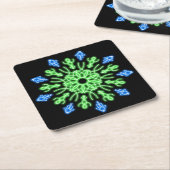 Groene en blauwe neonbloem kartonnen onderzetters (Schuin)