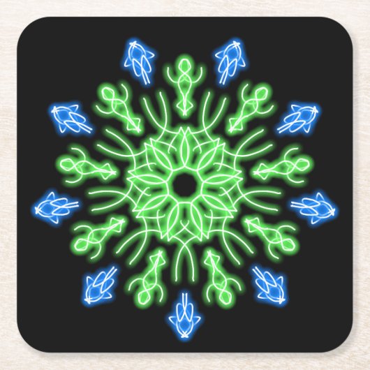 Groene en blauwe neonbloem kartonnen onderzetters (Voorkant)
